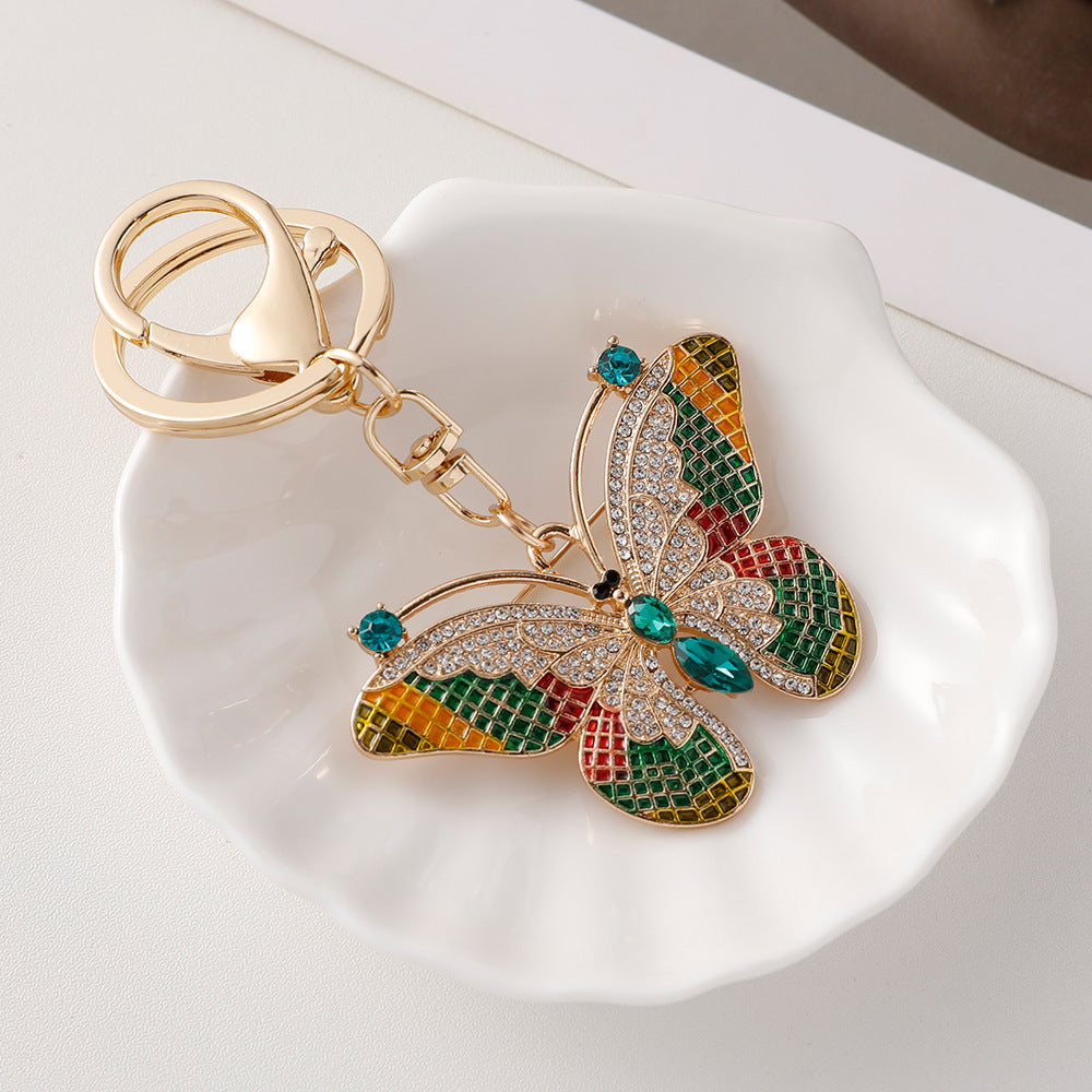 Wholesale Colored Butterfly Pendant Inlaid with Diamond Metal Keychains